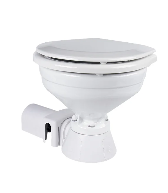 SEA FLO Modern 12V DC Electric Toilet for Marine Standard Design Dual-Flush Automatic Operation Square Bowl Shape P-Trap
