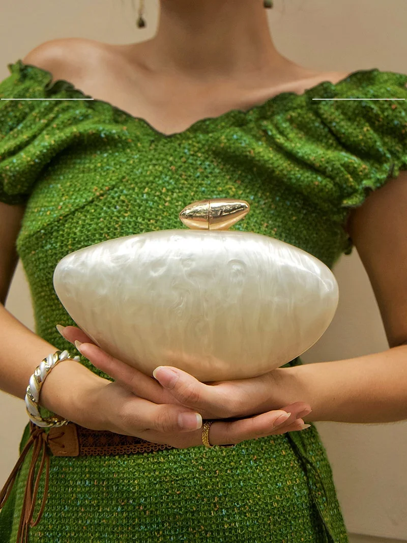 

UGALS Retro Acrylic Marble Egg Shaped Handbag Clutch Bag for Women Elegant Party Bag Versatile Crossbody Shoulder Bag