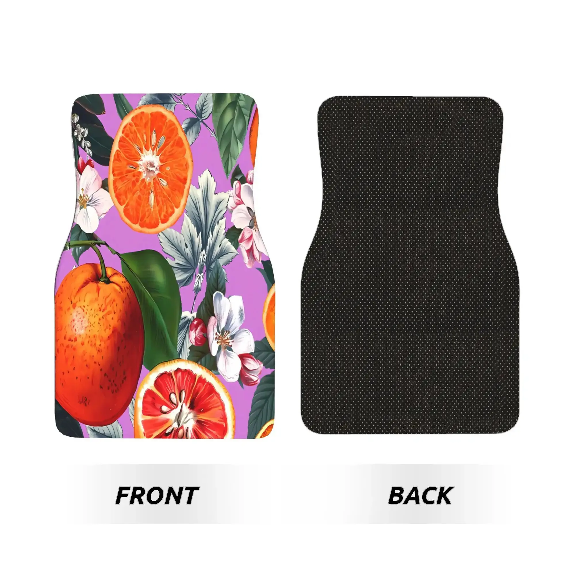 A Set Of 4 Car Floor Mats Featuring A Vintage Fruit Pattern - Heavy-Duty All-Weather, Suitable For Cars, Trucks, And Suvs - Easy