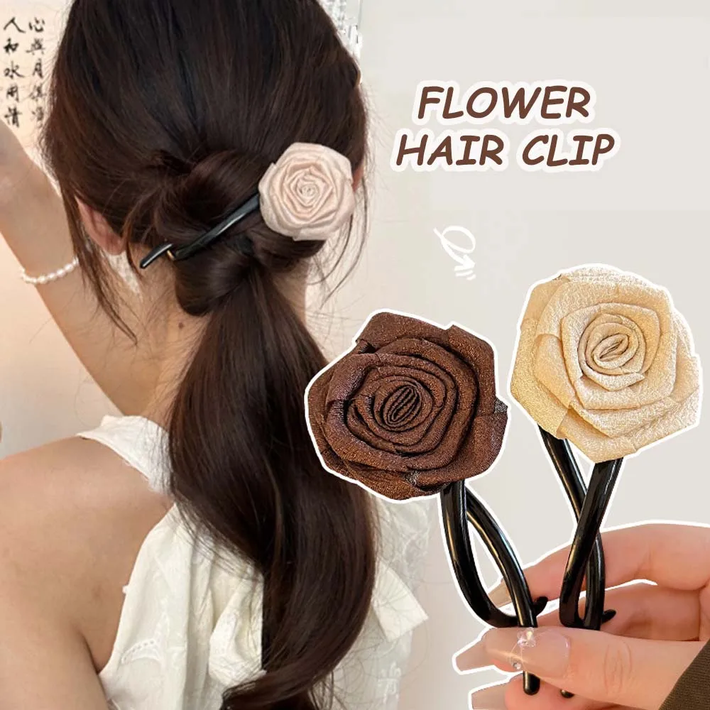 Dried Rose Hair Clip Big Flower Ponytail Twist Hair Clip Fashion Flower Hairpin Women Vintage S Shape Barrettes Hair Accessories