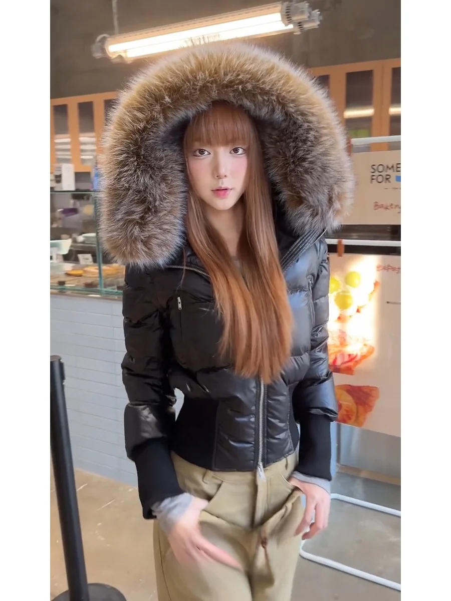 

Y2K Bla Fur Collar ort Puffer Jaet Women's Thiened Cotton Coat Slim Fit Autumn Winter Outerwear Commute Sle Zipper Closure