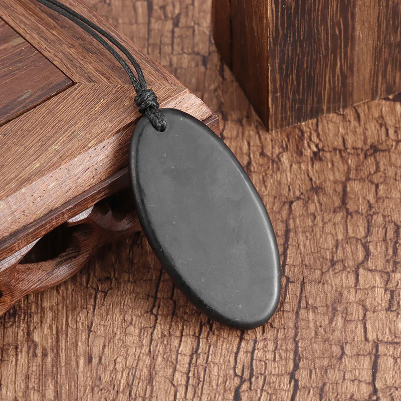 

CHENYISHI 50%-70% Carbon Shungite New Design Olive Shape Pendant Exotic Energy Stone for Healing Handmade Pendant