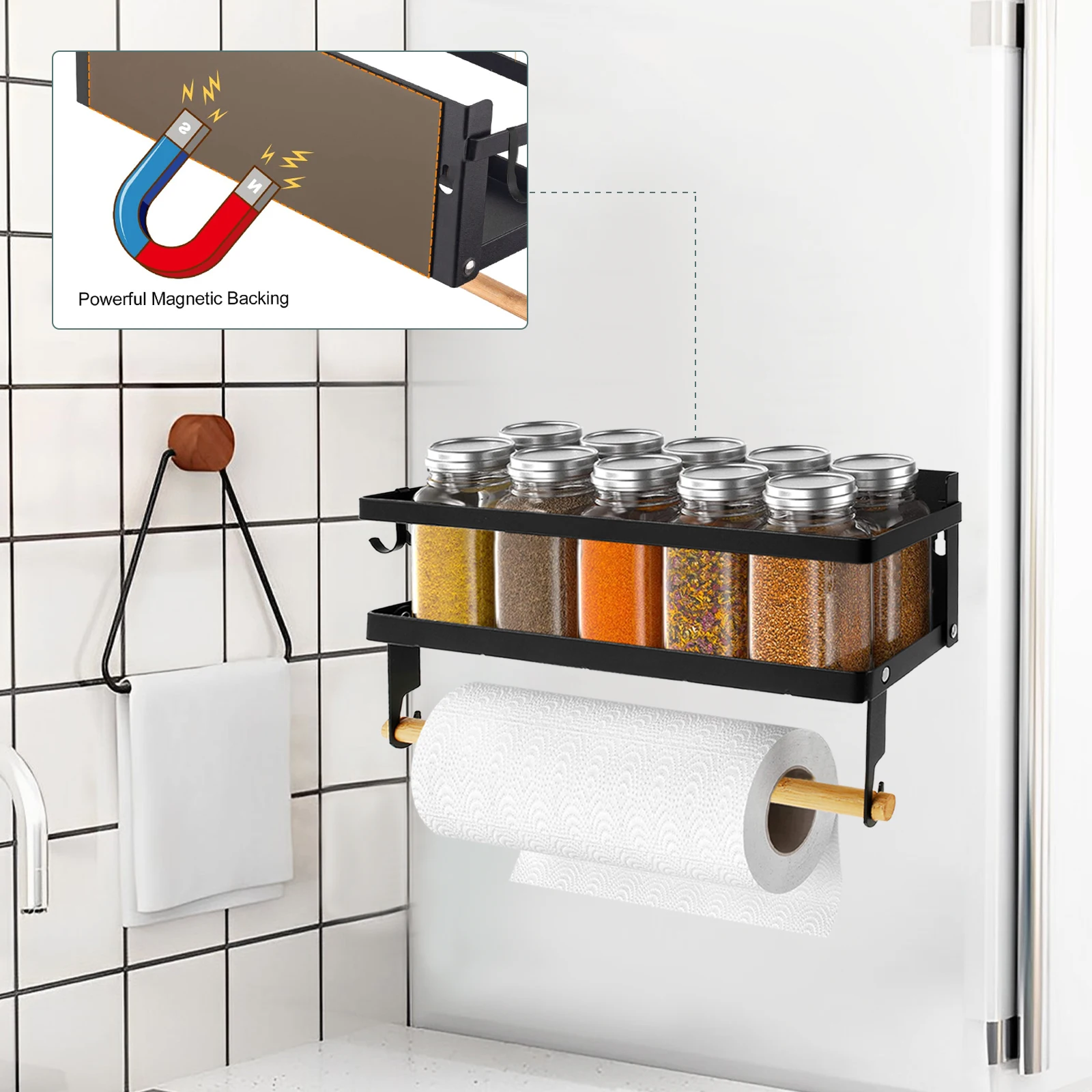 

Foldable Magnet Fridge Shelf Kitchen Accessories Organizer Paper Towel Holder Spice Organizer Storage Rack Refrigerator Shelf