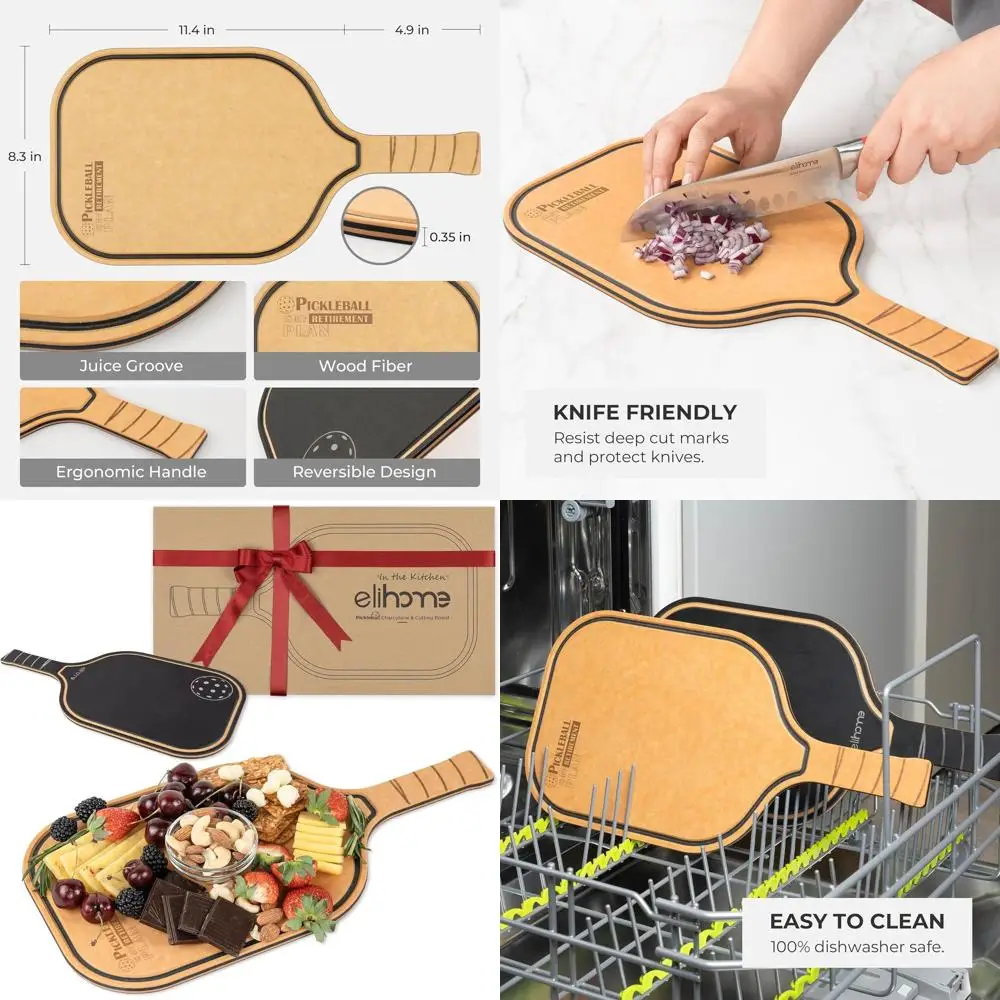 

Wooden Pickleball-Themed Cutting Board with Handle, Reversible, Dishwasher Safe, Pickleball: My Retirement Game
