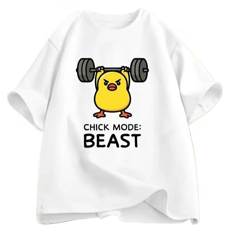 Fun Women's Fitness T-shirts, Humorous Duck T-shirts, Cute Chick Weightlifting Tops, Women's Fitness T-shirts, Clothing Tops Y2K