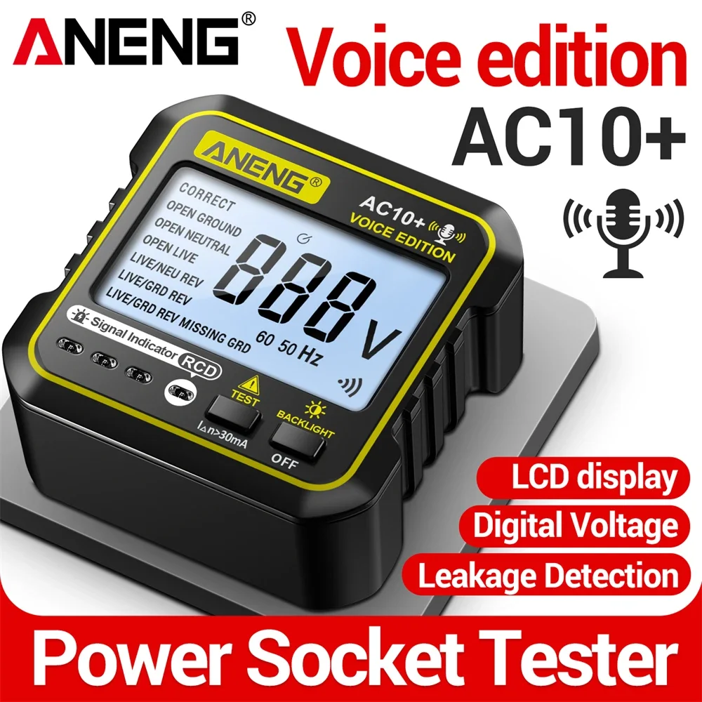 ANENG AC10+ Digital Smart Socket Detector Voice Broadcast Polarity Socket inspector Circuit Checker US/EU plug Leakage Test Tool