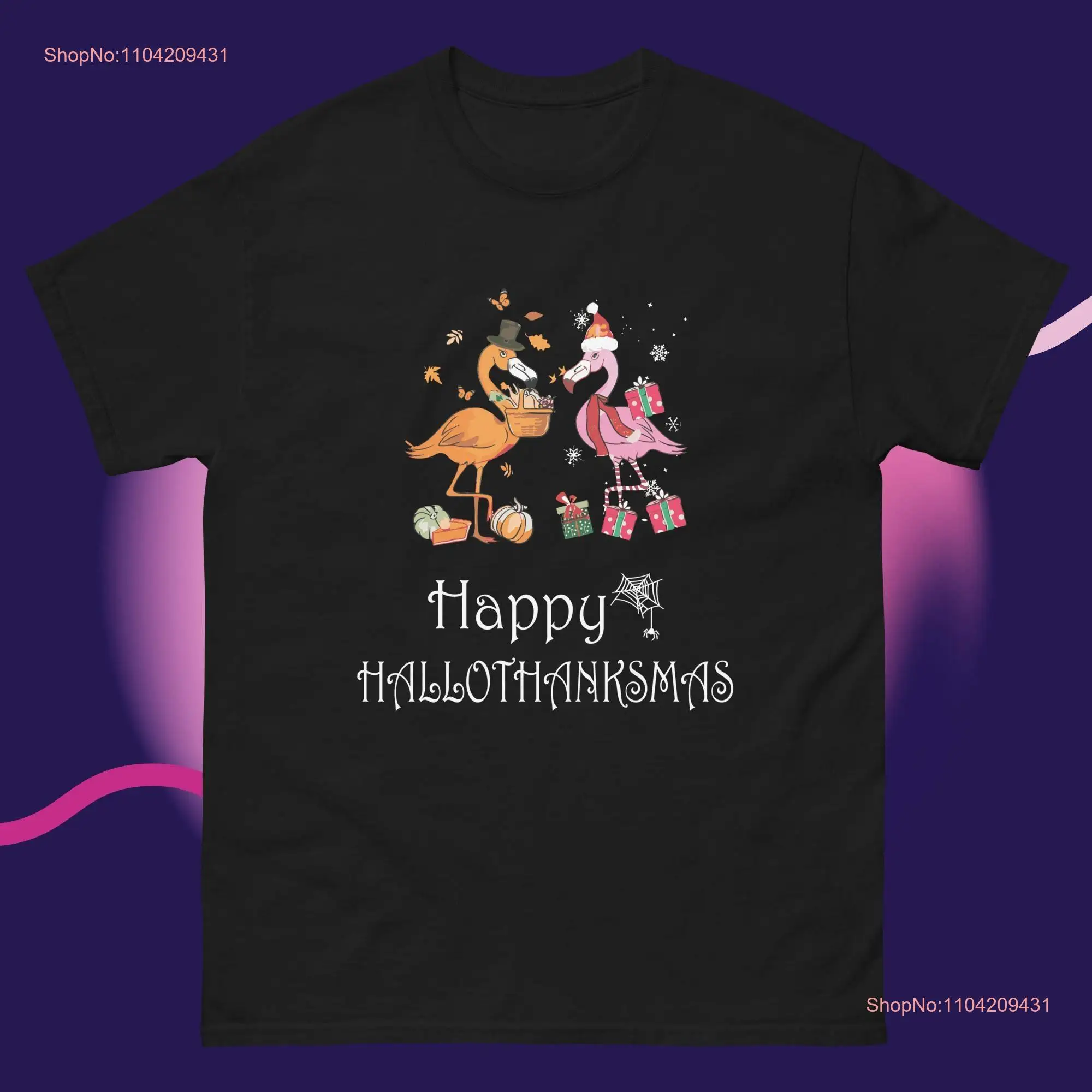 Flamingo Happy HalloThanksmas Funny Halloween Thanksgiving T Shirt classic tee long or short sleeves