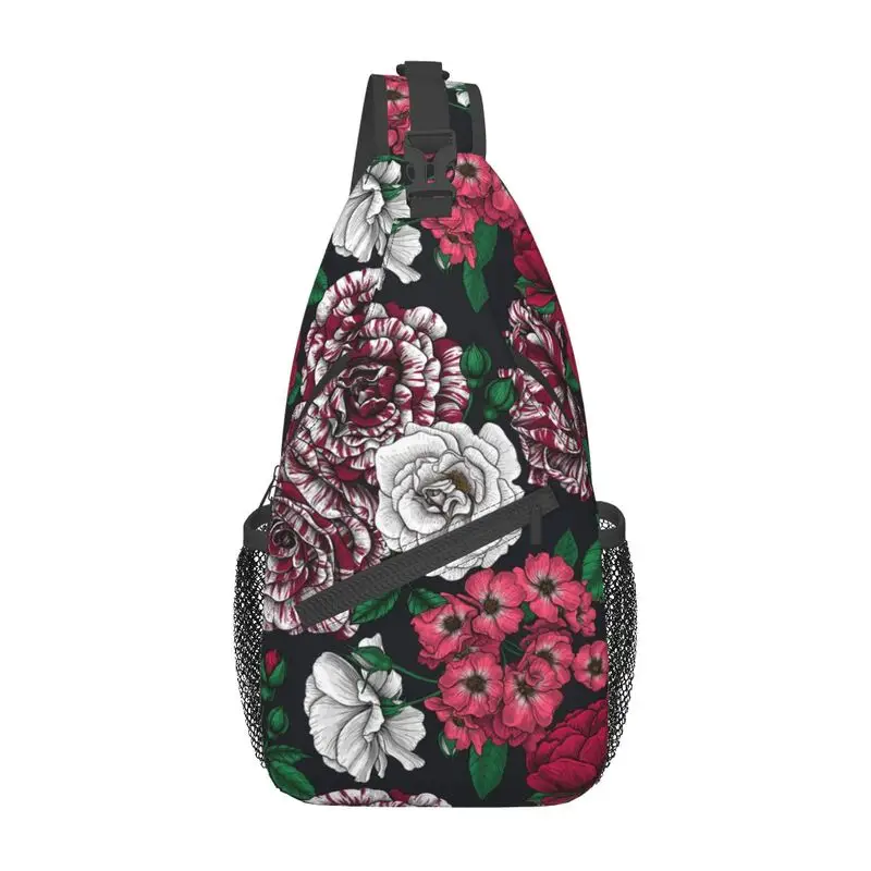 Mochila cruzada con estampado de rosas bicolor para hombre, bolso de pecho con estampado Floral de flores para viajes y ciclismo