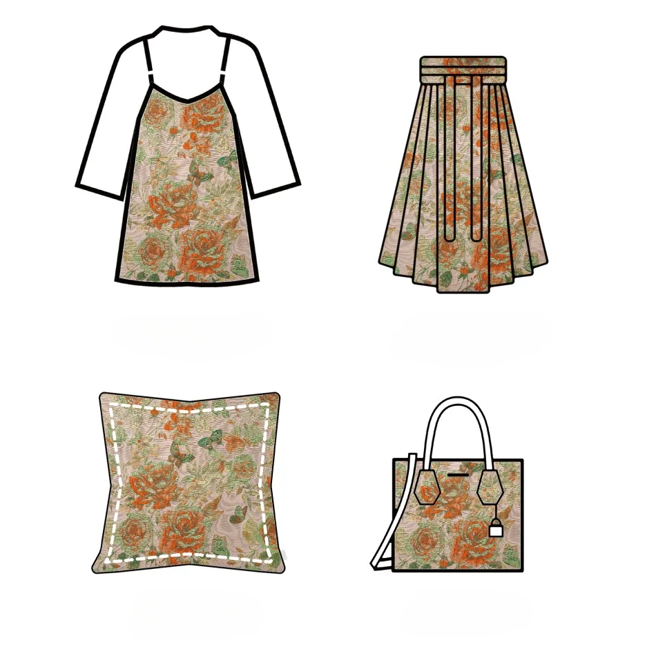 Relief Gold Silk Flower Jacquard Fabric Retro Dress Fluffy Skirt Tote Bag Decorative Sewing Fabric