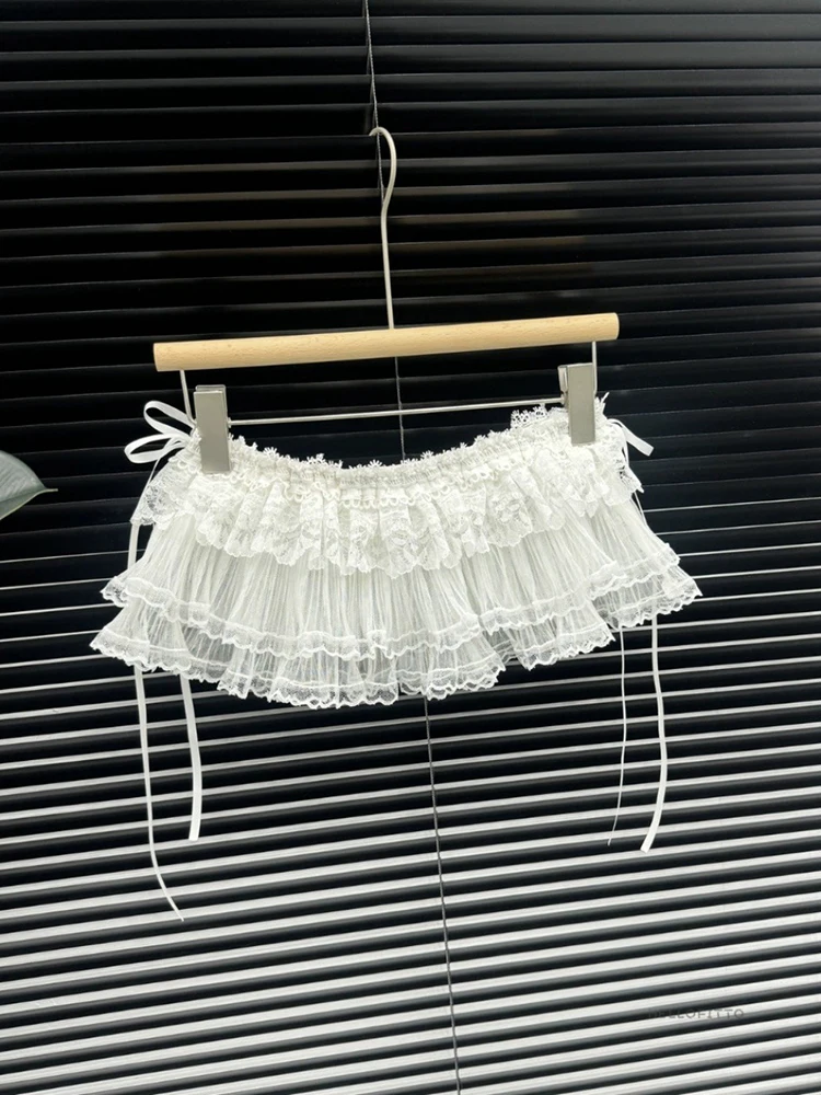 

Korean Sle Lace f Skirt Women's Autumn Winter White ort Skirt Outer Me Skirt Cover Curtain Apron mid Waist A-Line Skirt