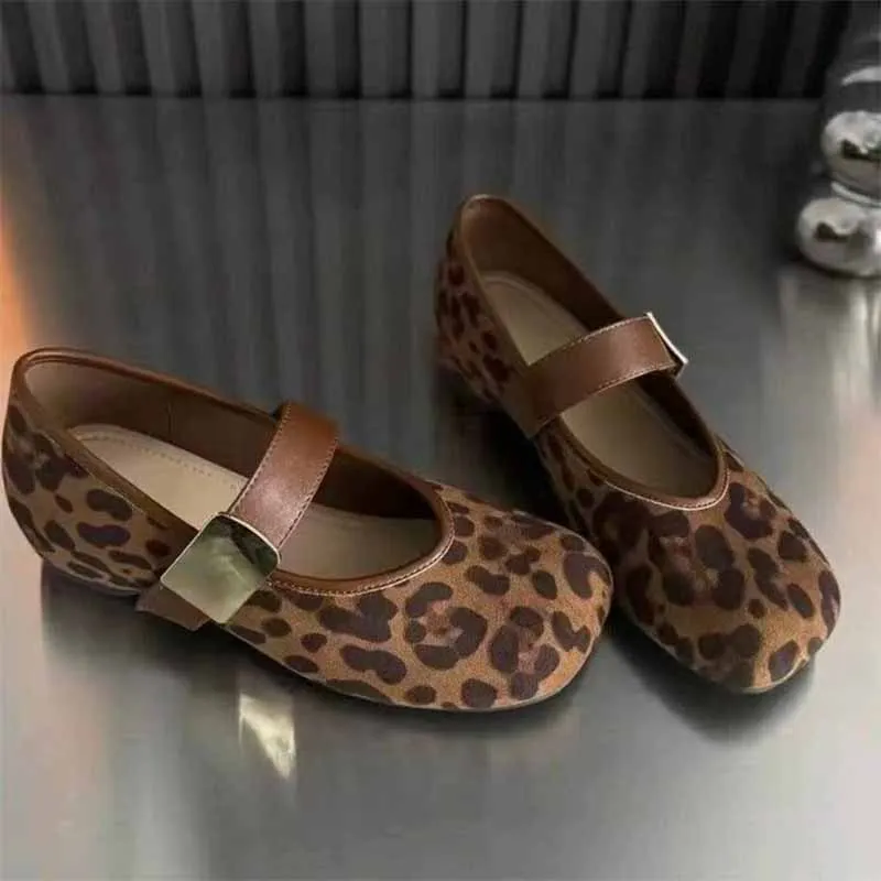Women's leopard print Mary Jane flats with buckle strap