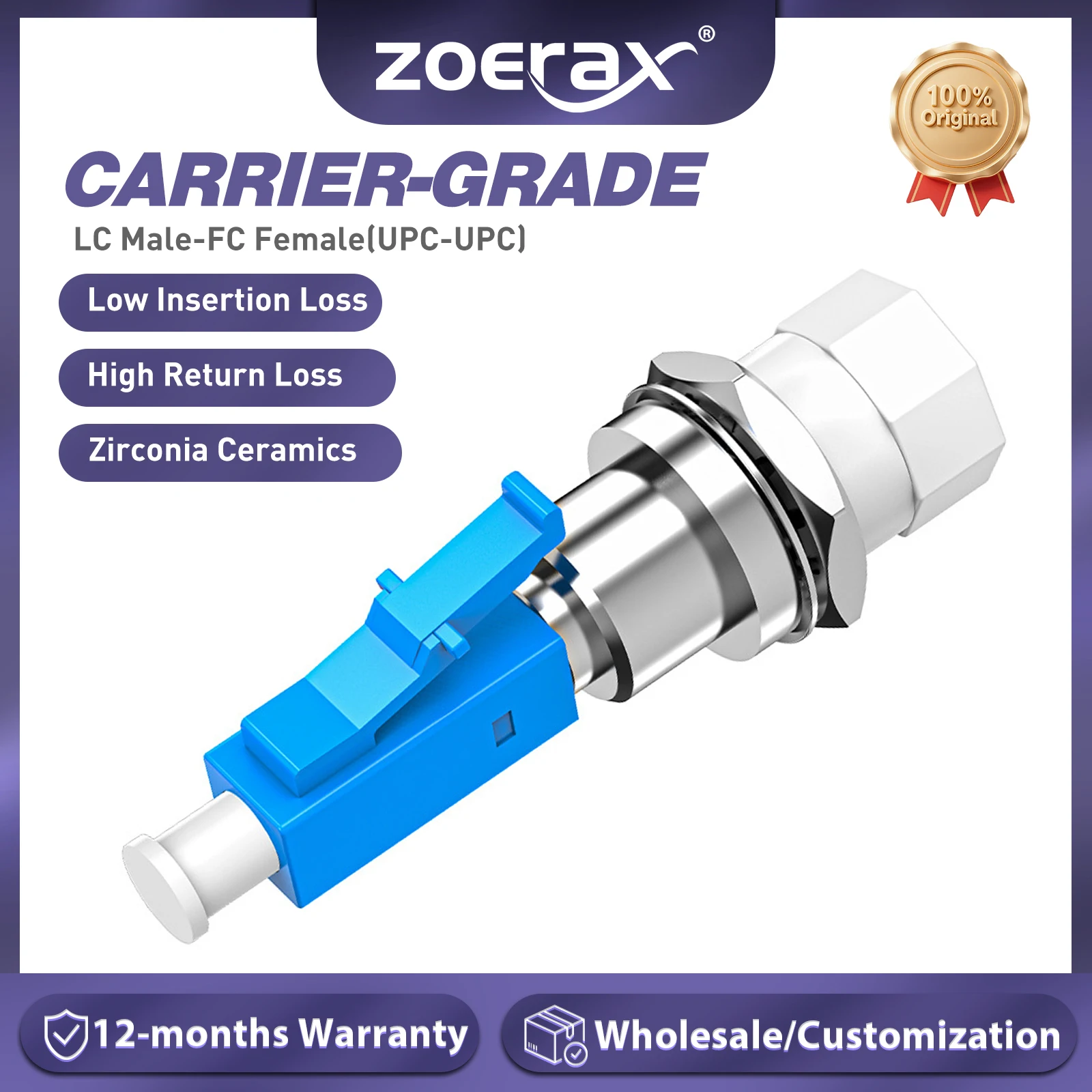 ZoeRax LC/UPC male to FC/UPC Female Adapter Simplex Hybrid Optical Fiber Connector for Visual Fault Optical Locator Jumper