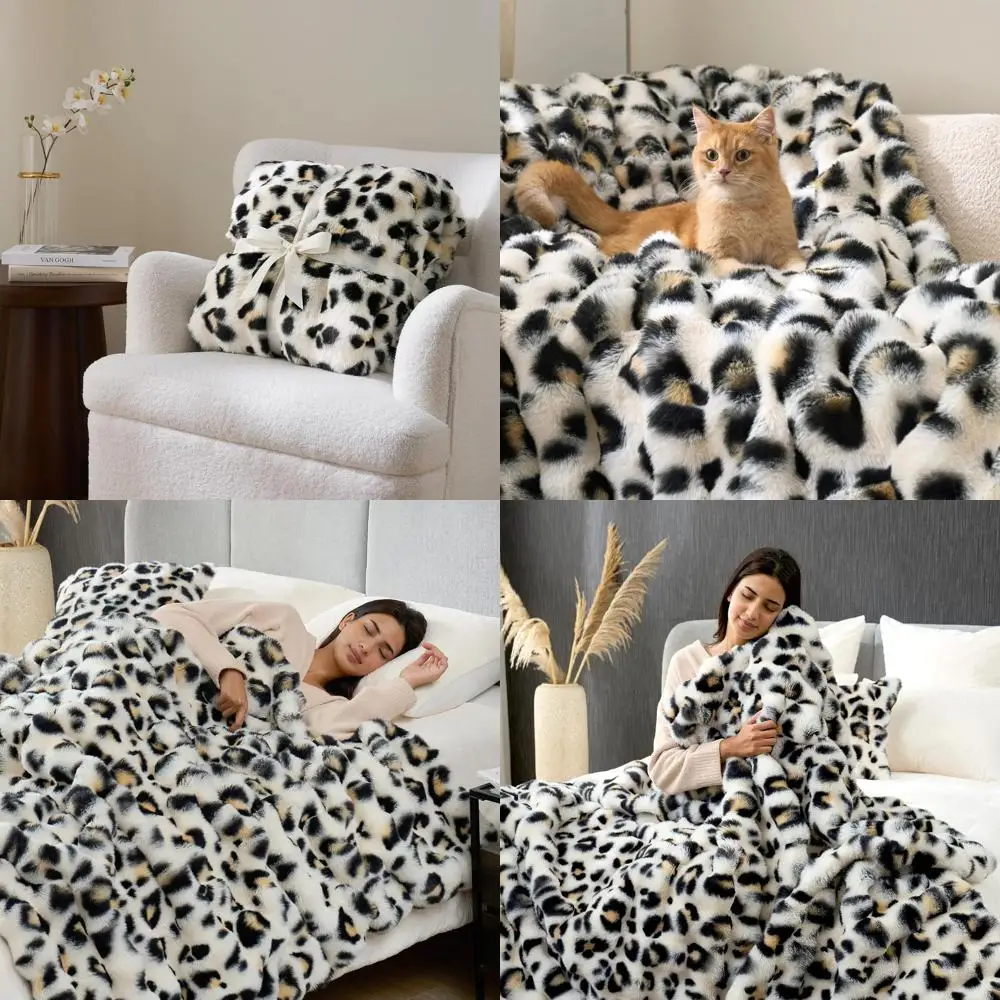 

Cozy Leopard Faux Fur Blanket, Plush & Thick Cheetah Throw for Sofa, 60x80