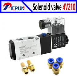 Two Position Five - Way Pneumatic Solenoid Valve 4V210 - 08 With Dual Voltage DC24V/AC220V And 4mm Fittings For Cylinder Control