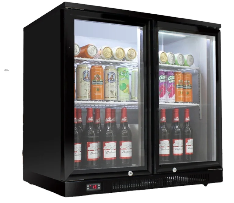 2 Doors Back Bar Fridge Glass Under Counter Beverage Cooler Bar Display Fridge