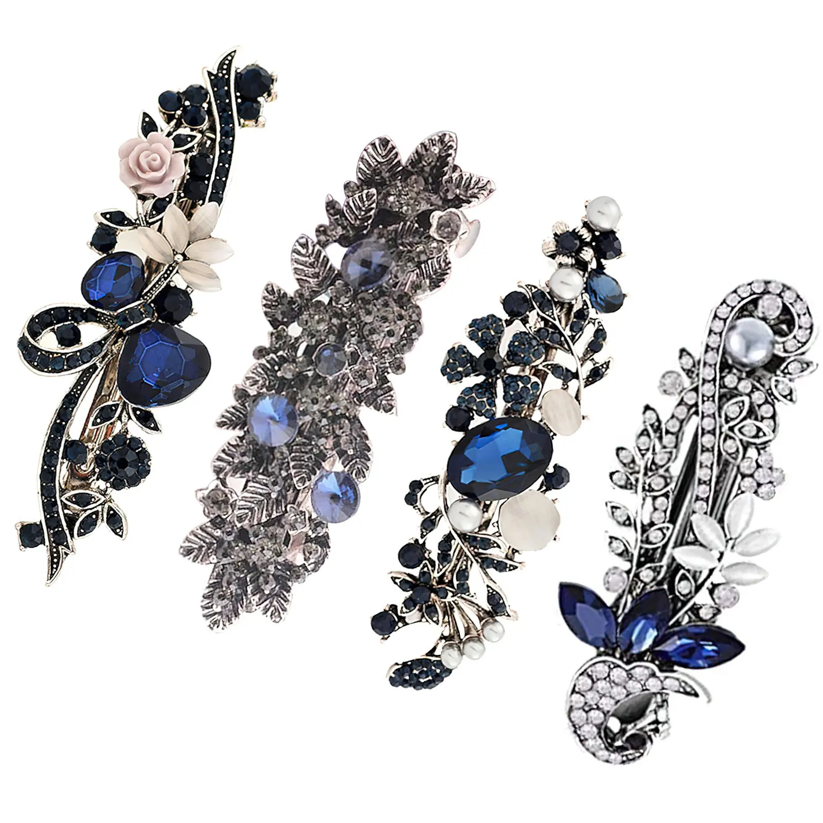 

Набор винтажных заколок для волос: ретро-заколка с цветком из страз, элегантная заколка-барретка для женщин, аксессуары для волос для свадьбы и вечеринок