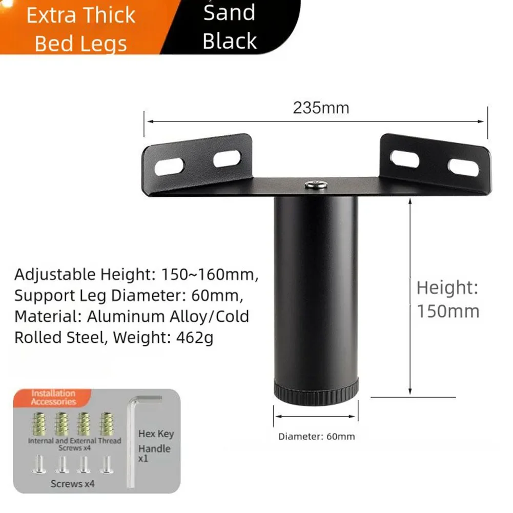 Adjustable Height Furniture Legs With Strong Aluminum Alloy Construction And Floor Protecting Non Slip Rubber Base