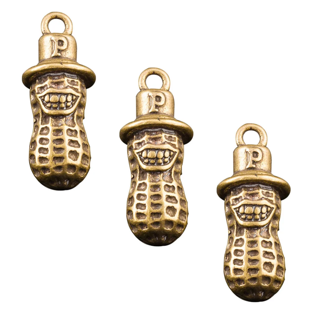 3 Pcs Peanut Keychain Brass Decor DIY Charm Fob Decorate Funny Hanging Adornment Unique Bag Pendant Exquisite Keycahin