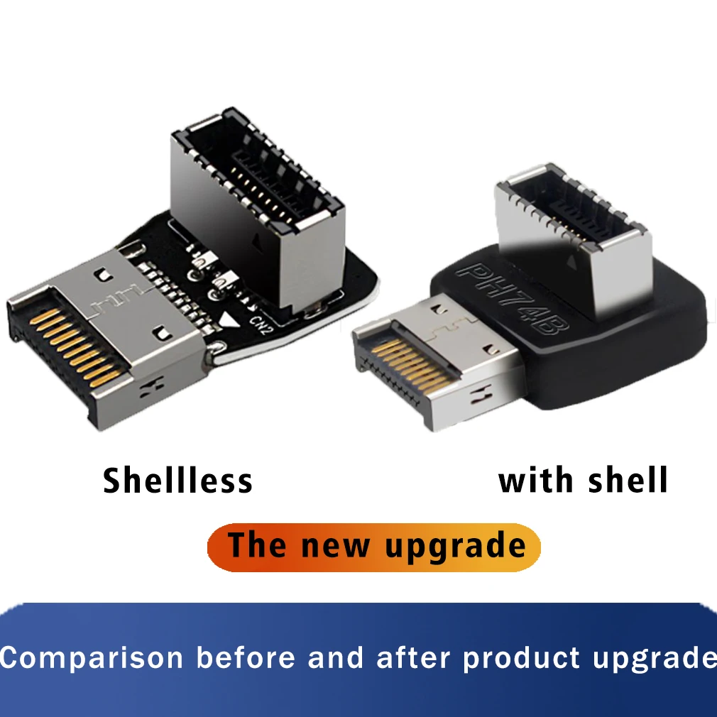 USB موصل محول USB3.0 19P/20P إلى TYPE-E 90 درجة محول محول حالة الجبهة نوع C المقبس لوحة أم للكمبيوتر