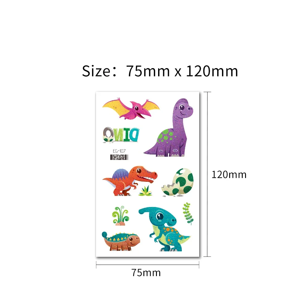 Cute Dino Glitter Temporary Tattoo Kids Cartoon Dinosaur Sticker Disposable Children Gift Party Make Up tatouage temporaire