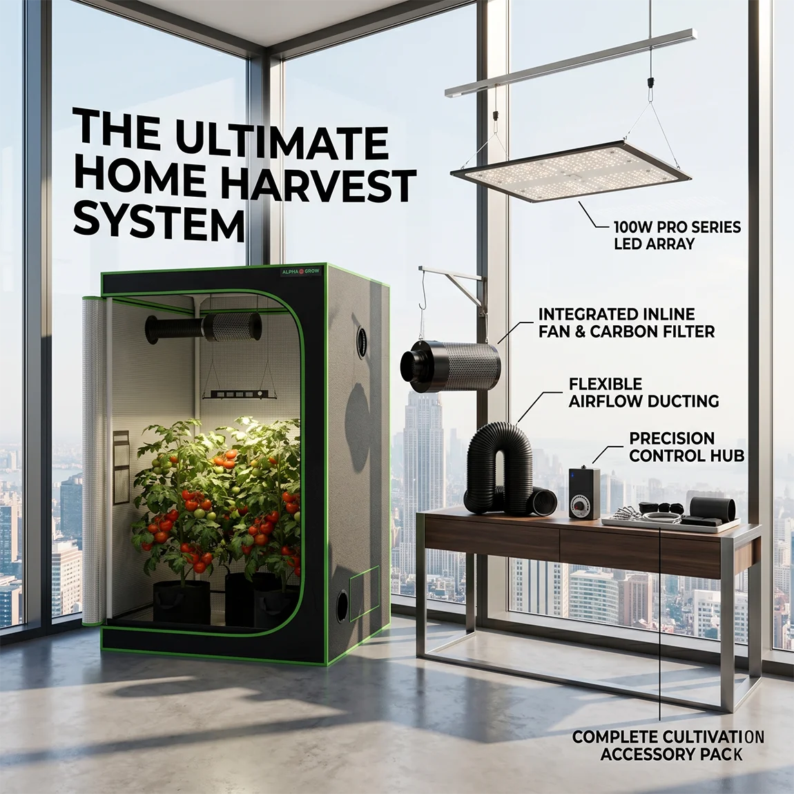 New Grow Tent Kit 4x4/2x4/2x2 Microgreens Growing System 4in 2-in-1 Fan Filter duct 1680D Oxford cloth Hydroponic 100W LED Light