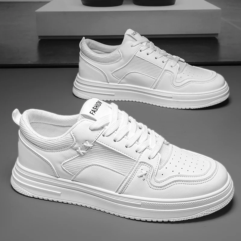 

HKDQ Мужская повседневная обувь Новые дышащие сетчатые кожаные туфли для скейтборда Нескользящая резиновая подошва Черно-белые уличные дизайнерские кроссовки