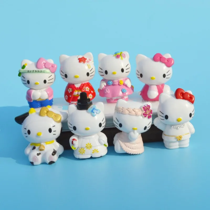 Sanrio Hello Kitty ตกแต่งตุ๊กตาอะนิเมะตุ๊กตาน่ารักของเล่น Q figurals อะนิเมะรถแอคชั่นโต๊ะตกแต่งหน้าเค้กโมเดลของขวัญสำหรับเด็ก