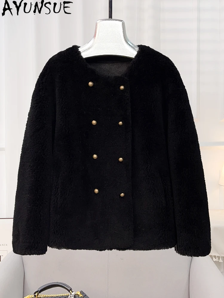 AYUNSUE 100% 천연 양모 여성 자켓 2025 가을 겨울 양고기 모피 자켓 여성 의류 고품질 겉옷 Abrigo Mujer