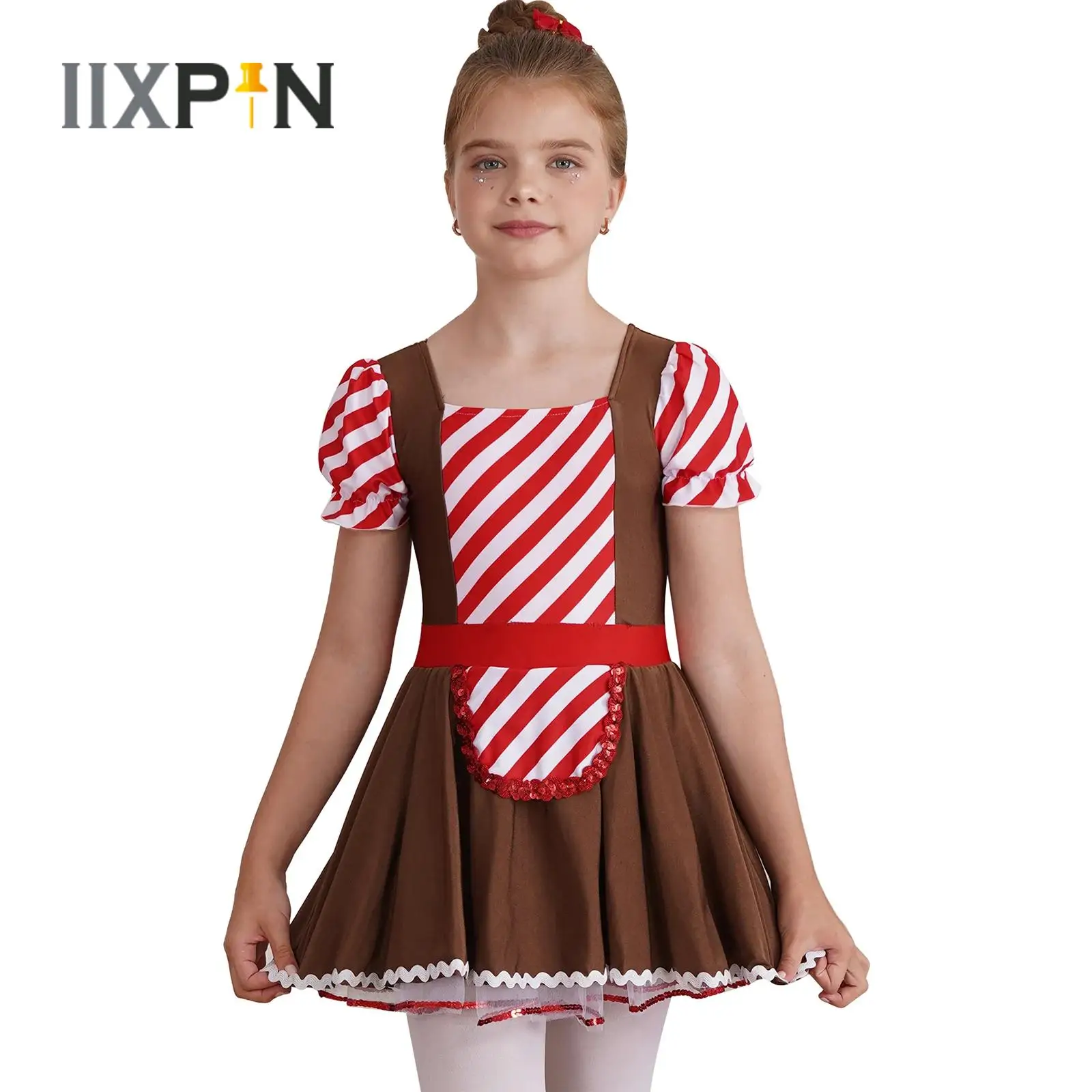 

Halloween Maid Cookie Gingerbread Cosplay Costumes Kids Girls Shiny Sequins Lace Tutu Dress Christmas Carnival Party Performance