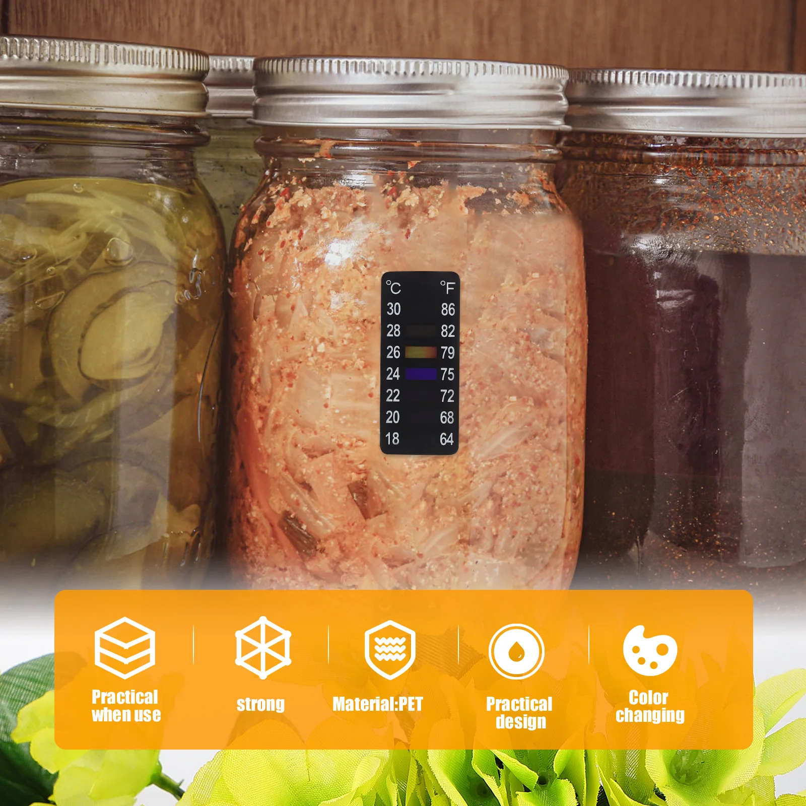 

8pcs Fermentation Thermometer Sticker Strip 18-30℃ Self-Adhesive For Brewing Jar Cylinder Temperature Monitoring Tool Home Use