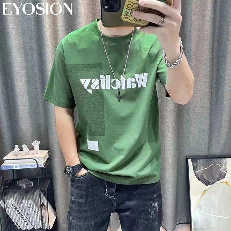 Summer Men's T-shirt New Letter Printing Pure Cotton Short Sleeve Tees Casual Fashion Youth Streetwear Top Plus Size 5XL