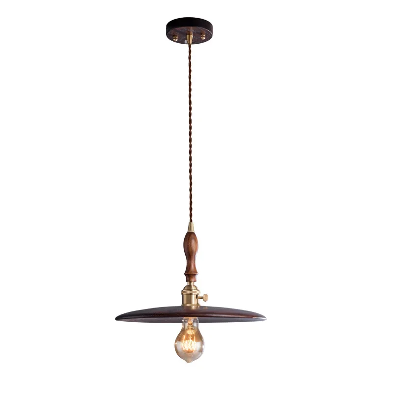 

ins Nordic style black walnut bedside, restaurant solid wood chandelier bar restaurant retro, log color brass chandelier
