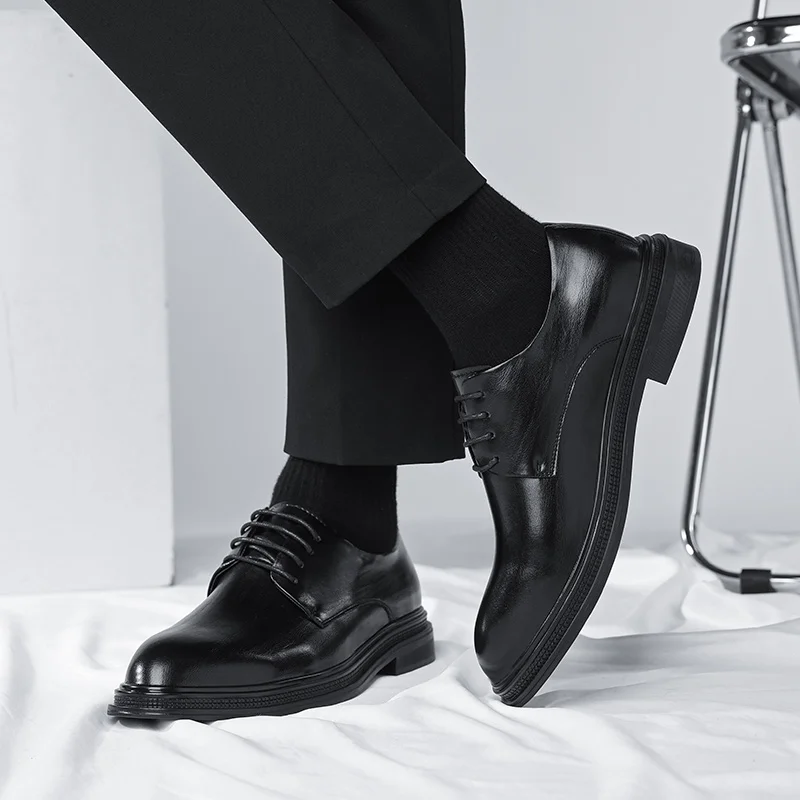 

Business Formal High Quality Leather Flats Shoes Men Casual Low Top Solid Wedding Shoe Fashion Oxford Shoes Pointed Office Shoes