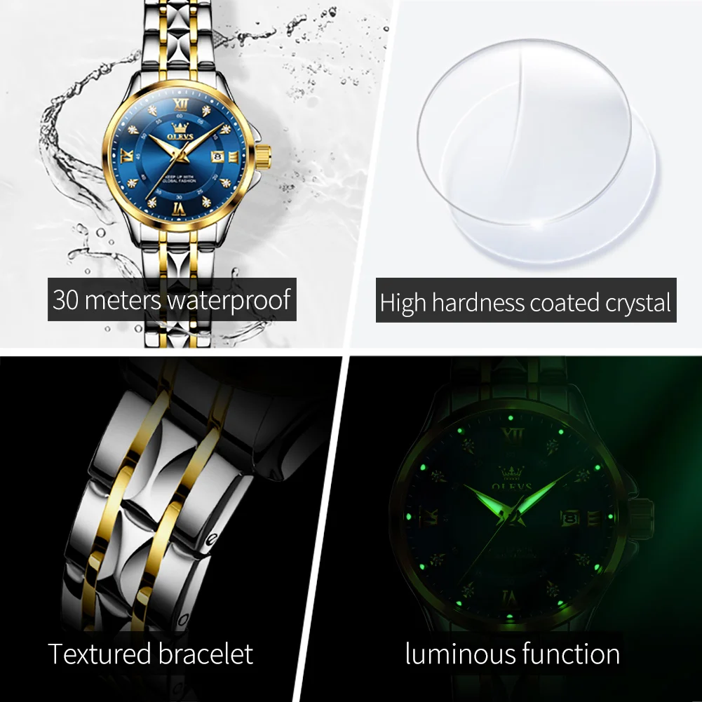 أوليفز-ساعة كوارتز نسائية مقاومة للماء من الفولاذ المقاوم للصدأ ، ألماس أنيق للغاية ، علامة تجارية فاخرة للأزياء ،