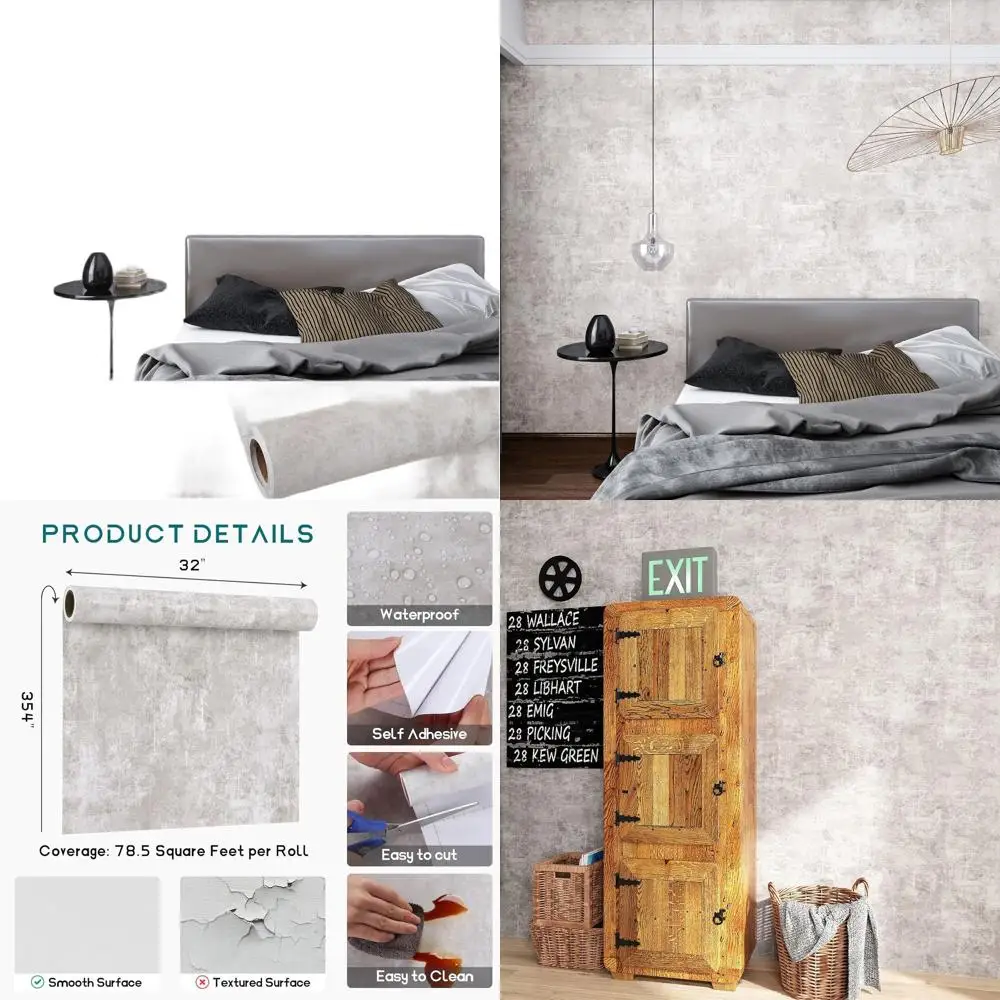 

Самоклеящиеся обои под бетон для помещений в стиле бохо-шик — водонепроницаемые, 354x32 дюйма