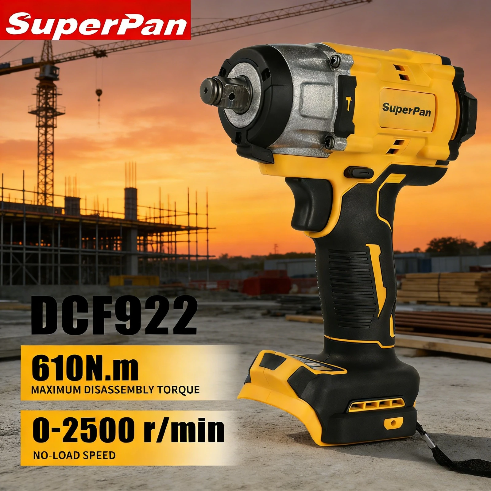 

SuperPan SP922 Impact Wrench Hand Tools Ergonomic Grip for Small Auto Repair Outdoor Garage DIY Work for dewalt 20V battery pin