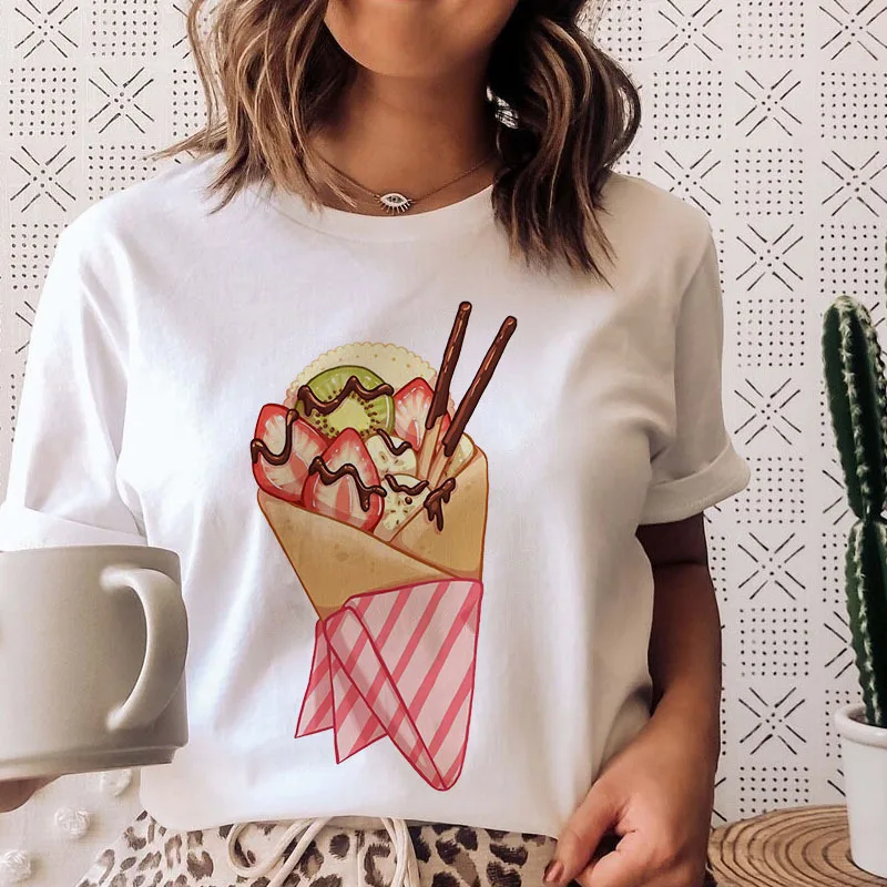 Baumwolle 100% Berry Kaffee Cartoon Print Kurzarm T-shirt Damen T-shirt Top Sommer Mode Frauen Kleidung Ästhetische Kleidung