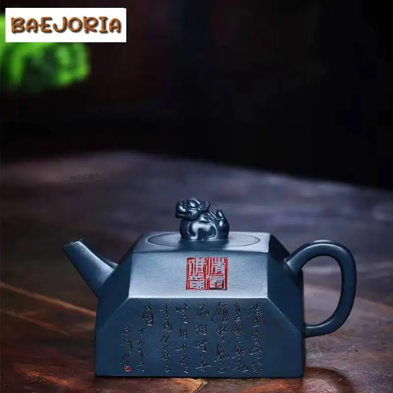 240ml Boutique Yixing Purple Clay Pot Handmade Square Bamboo Teapot Raw Ore Mud Tea Making Kettle Zisha Tea Set Tea Items Craft