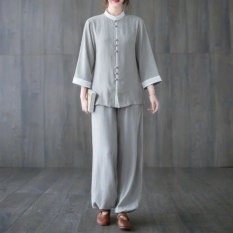 China Tai Chi Clothing Vintage Fashion Kung Fu Jacket Set Chinese Style Women's Clothing National Cotton Linen Tang Suit Suit image 4