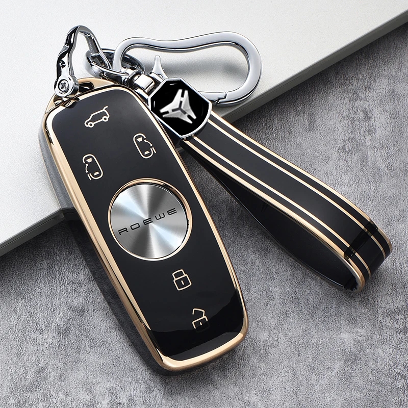 TPU Car Key Case Cover Shell Fob For SAIC Roewe IMAX8 MPV EV RX9 2021 2022 2023 2024 Auto Keychain Protector Holder