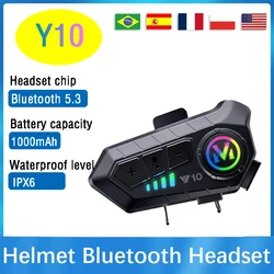 Y10 Motorcycle Helmet Bluetooth Headset Wireless Hands-free 1000mAh Super Long Standby Earphone IPX6 Waterproof MP3 Player