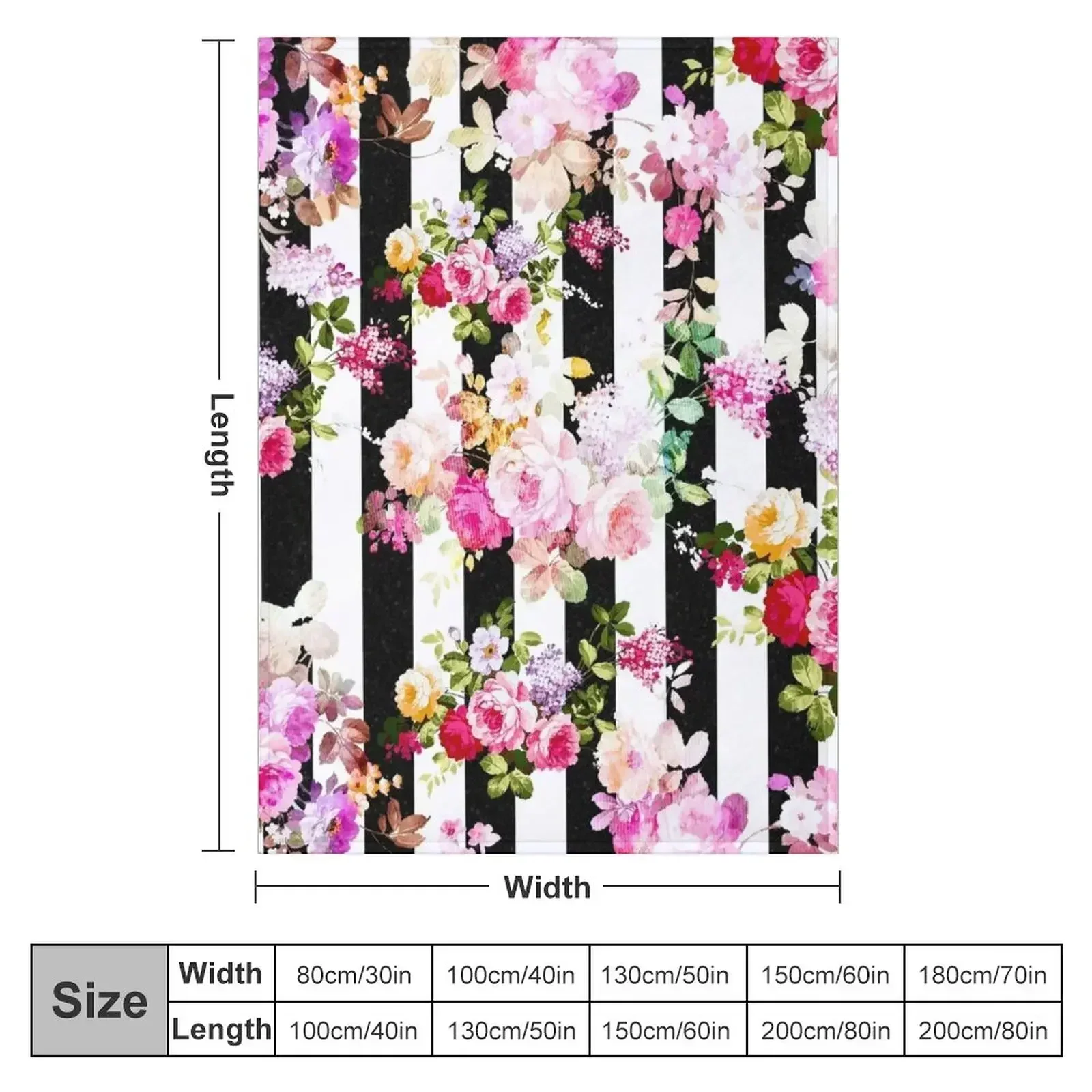 Black and white stripes bright pink roses floral Throw Blanket Camping warm for winter valentine gift ideas Nap Travel Blankets