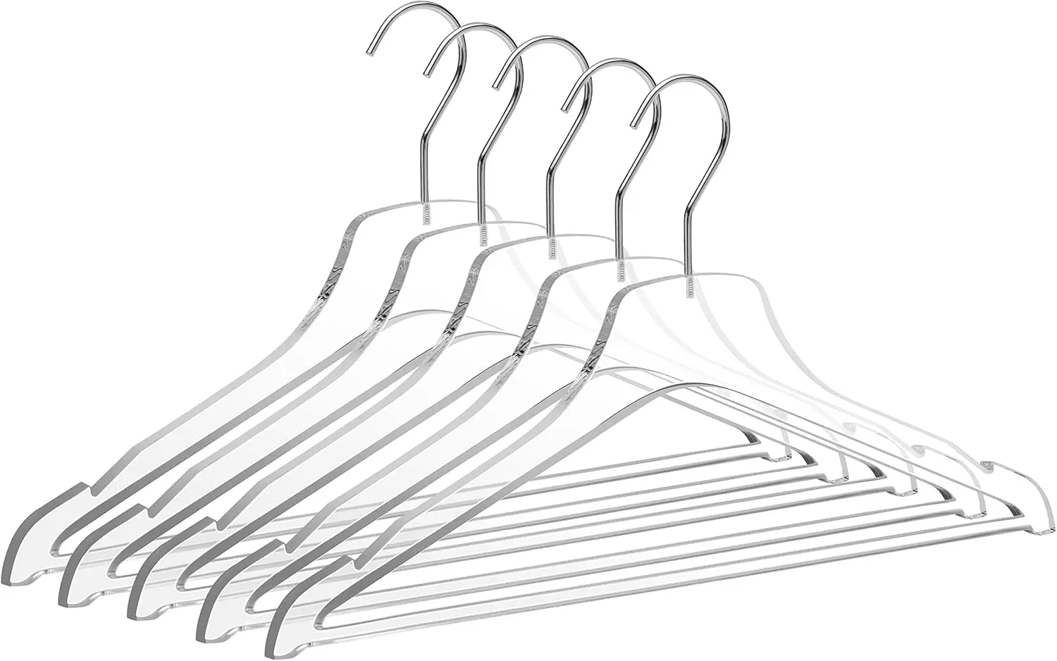 Quality Acrylic Clear Lucite Hangers Chrome Hooks For Clothes, Pants, Suit Jackets, Coats, And Shirts, Closet And Wardrobe