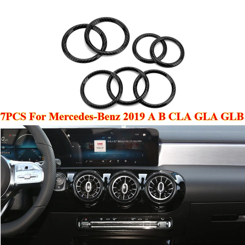 

7PCS For Mercedes-Benz 2019 A B CLA GLA GLB Car Center Dashboard Panel & Rear Air Condition Vent Outlet Ring Cover Trim