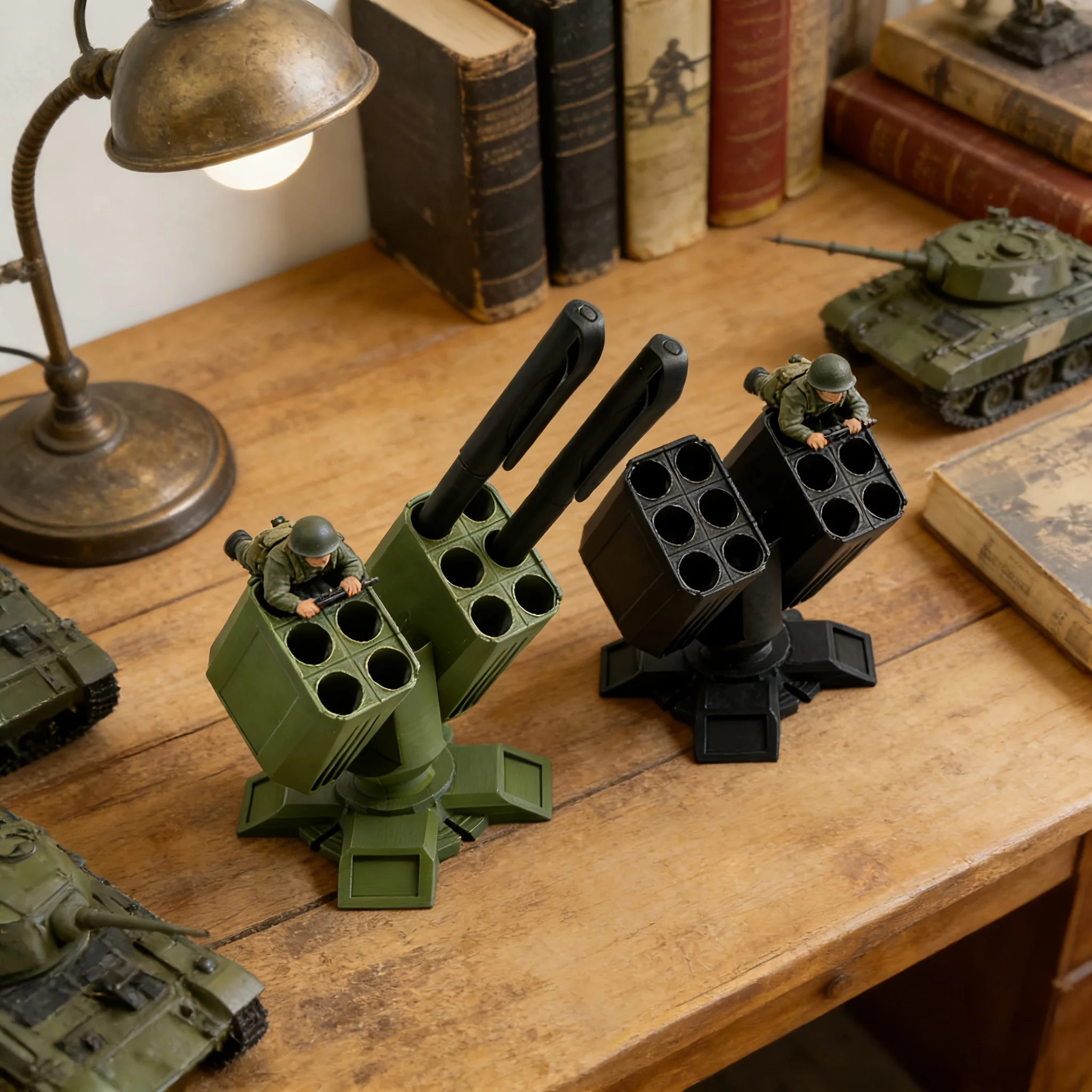 3D Printed Missile Shaped Pen Holder Creative Anti-aircraft Missile Launcher Pen Stand Desktop Organizer Home Office Decoration