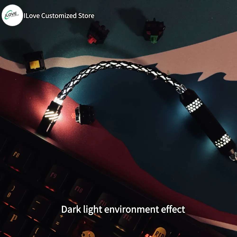كابل لوحة المفاتيح المغناطيسية USB C المخصص مع إضاءة بيضاء للوحة المفاتيح المغناطيسية 8 كيلو هرتز كابل شحن مجدول من النحاس الكريستالي #4