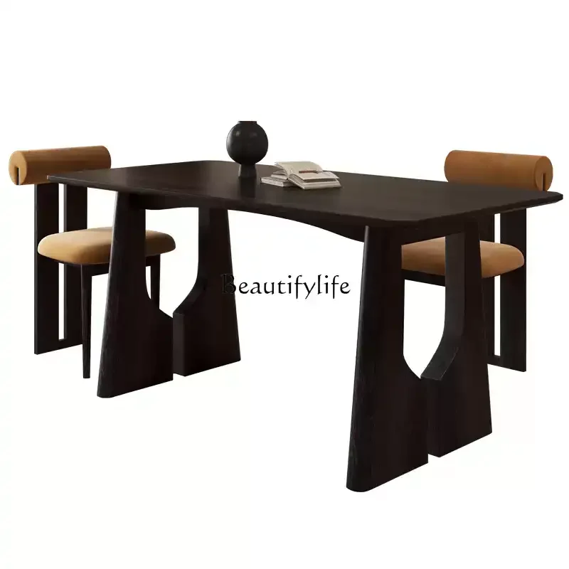 

French retro all-solid wood dining table wabi sabi mid-ancient style new American high-end family small apartment