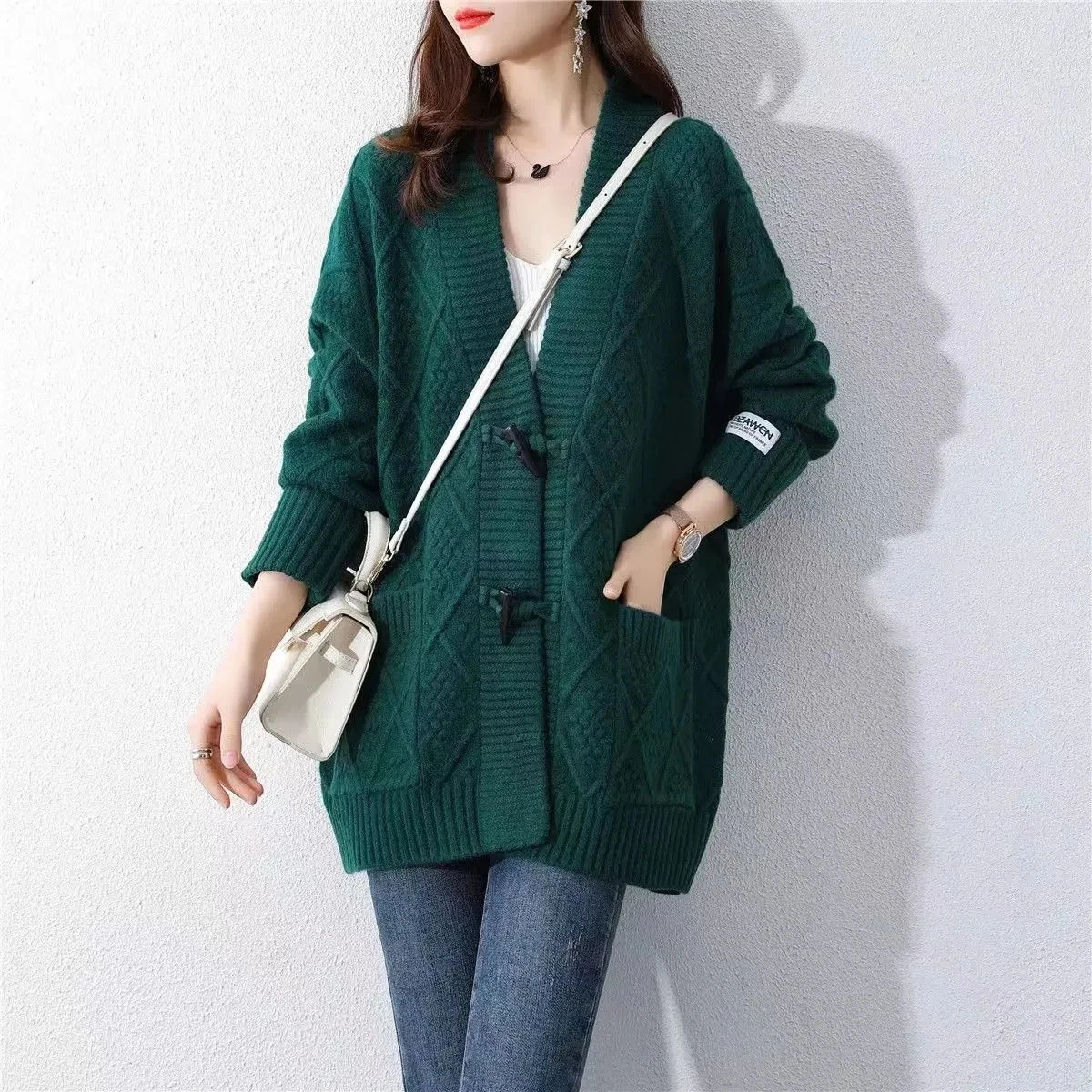 Wool Cardigan Sweater For Womens Autumn V-Neck Red Sweater Mujer Long Sleeve Tops Knitwears Korean Fashion Style New Outerwears