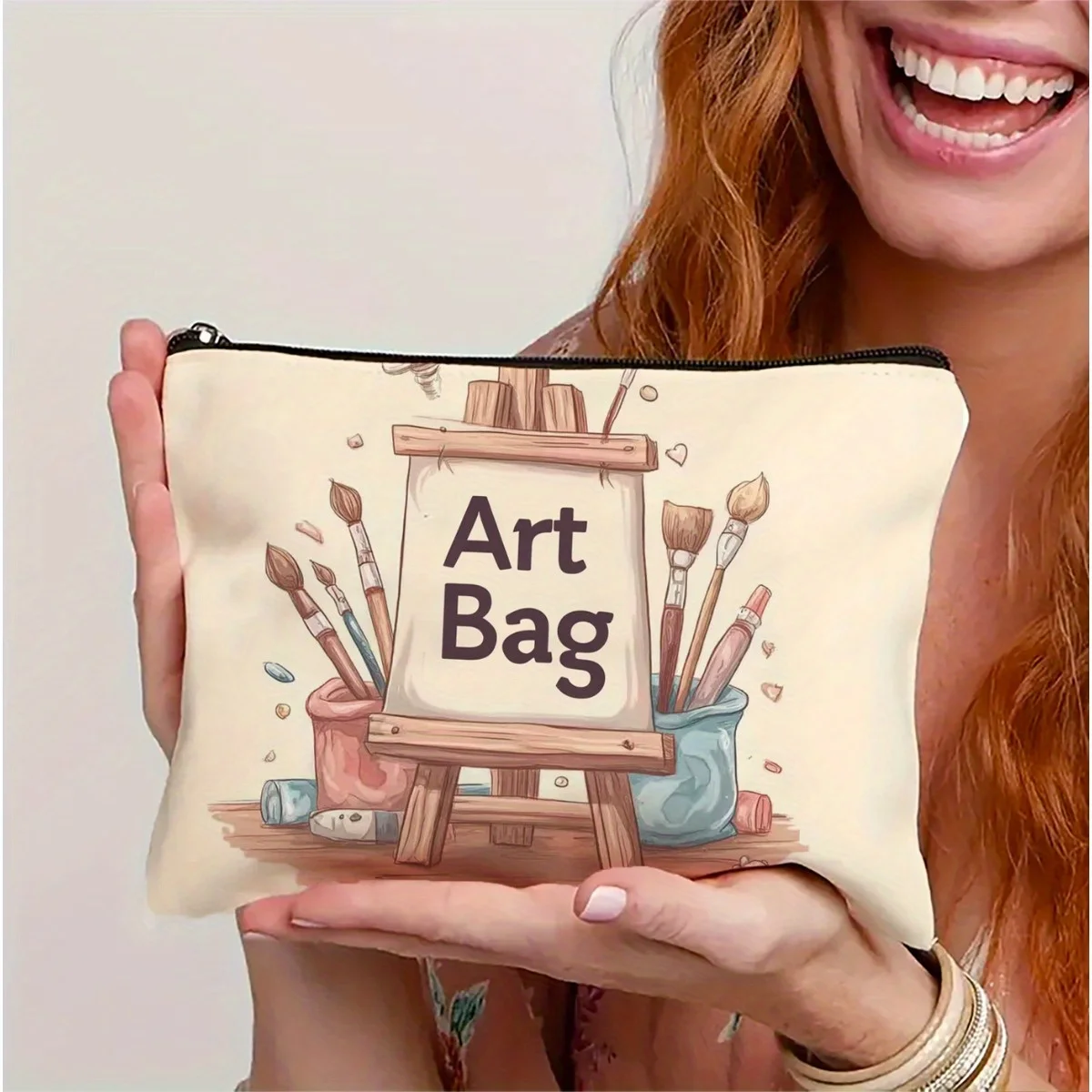 Un sac de maquillage sur le thème artistique: pochette multifonctionnelle à fermeture éclair, sac de rangement de bijoux, petit sac de rangement à fermeture éclair de voyage parfait.