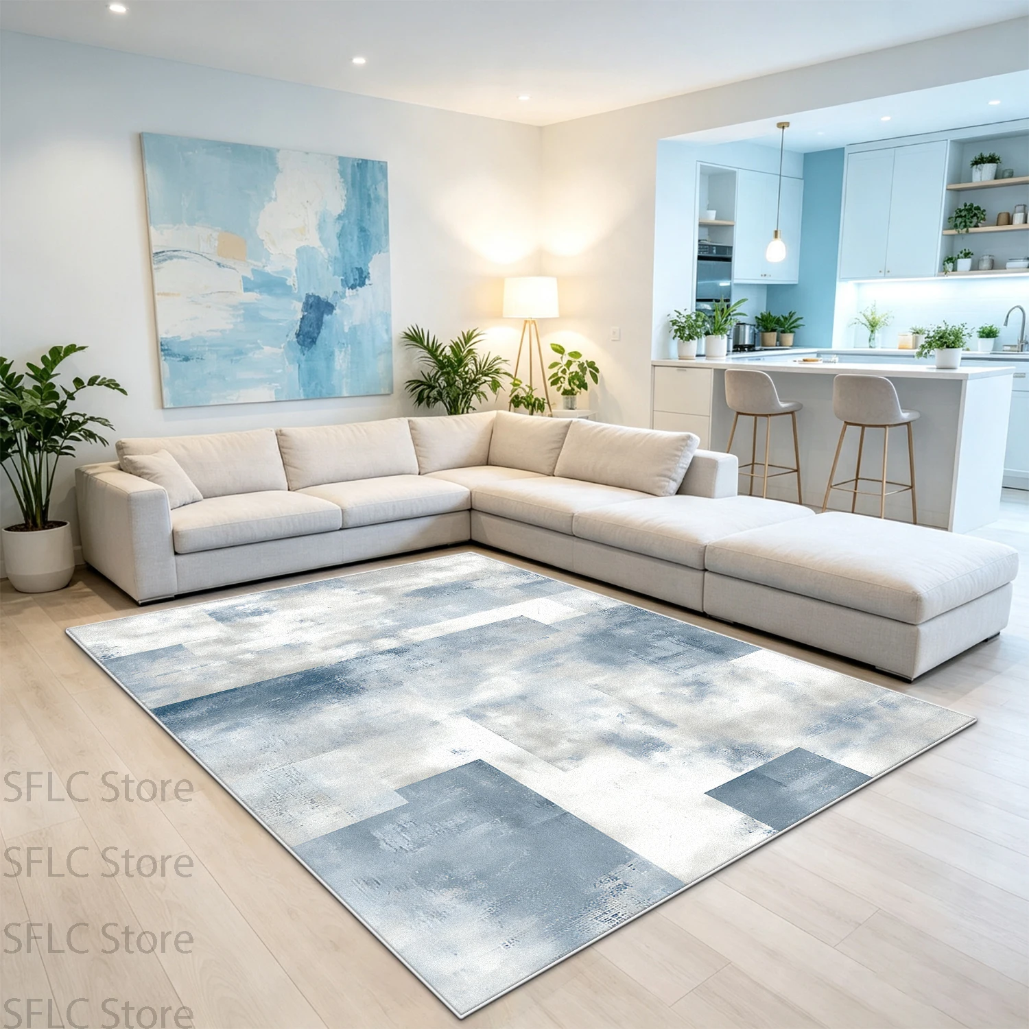 Nordic Blue White Cream Style Living Room Carpet Decoration Bedroom Non-slip Machine Washable Floor Mat Soft Plush Office Rug